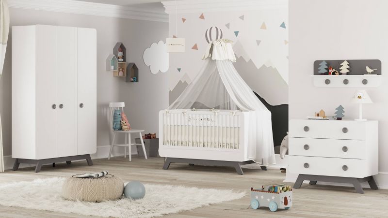 Almila Babyzimmer Set Baby Cute 4-teilig Weiss-Grau