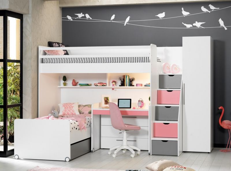 Almila Kinderzimmer Set Neo mit Hochbett in Rosa