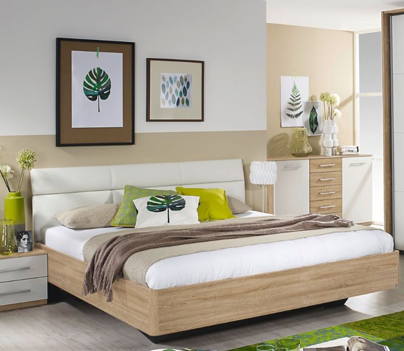 Bett Eiche Sonoma Kelheim mit Polsterauflage 180x200 unter Hauptkategorie Mlux > Schlafen > Betten > Design Betten