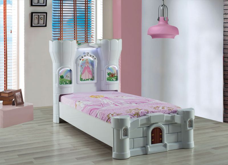 Burg Kinderbett Rozy in Weiss mit LED Beleuchtung 90x190 cm