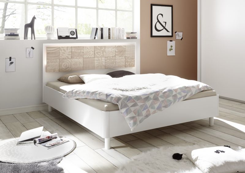 Design Bett in Weiss Sonoma Eiche Xena 160x200