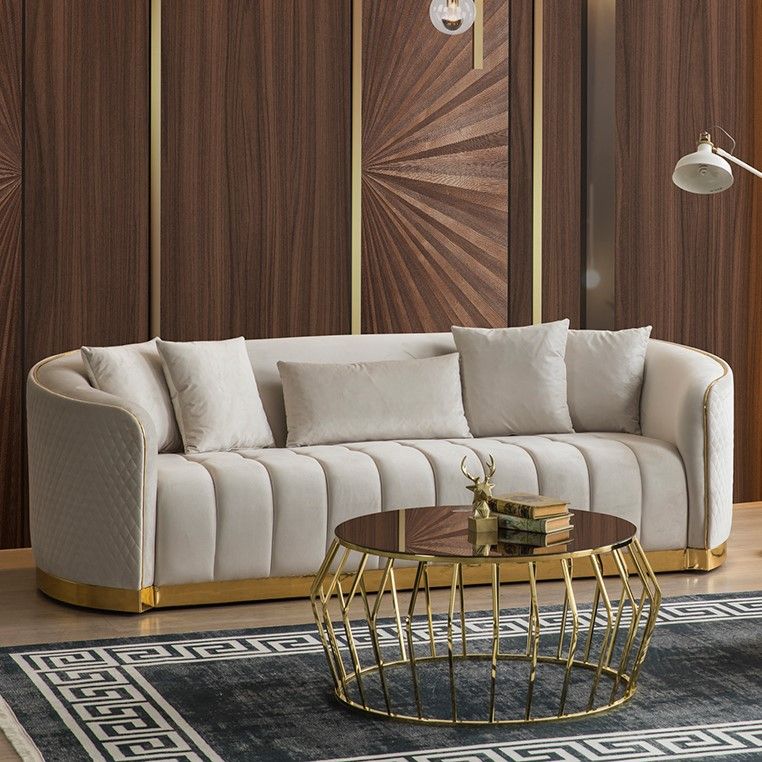 Eymense Design Sofa Golden 3-Sitzer Beige Gold