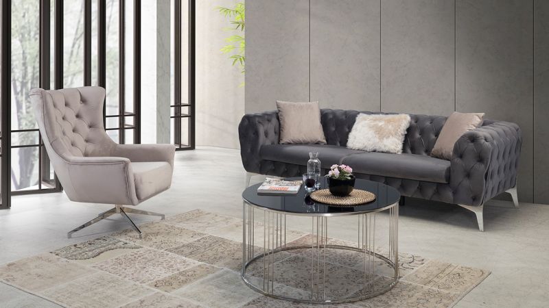 Eymense Sofa Kombi Mildor 2-teilig mit Drehsessel Chrom