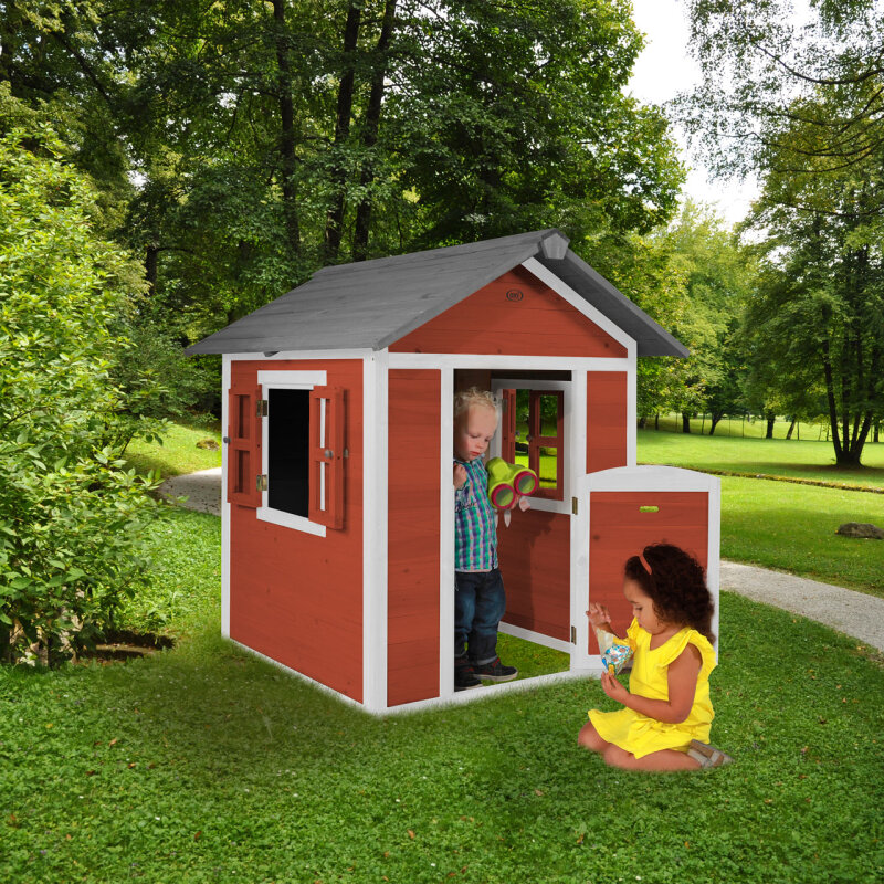 Garten-Spielhaus Lodge Skandinavien Spiel-Pferdestall für Kinder Holz Rot