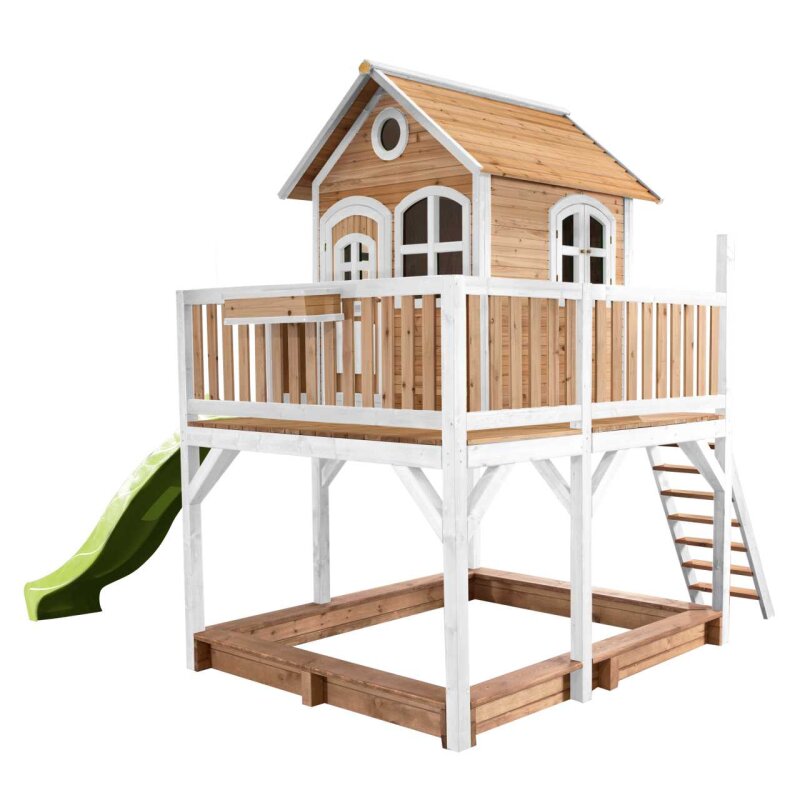 Garten-Spielhaus Stelzenhaus Liam Holz Braun Weiss mit Sandkasten und Rutsche Grn unter For Kids > Garten Klettergerste