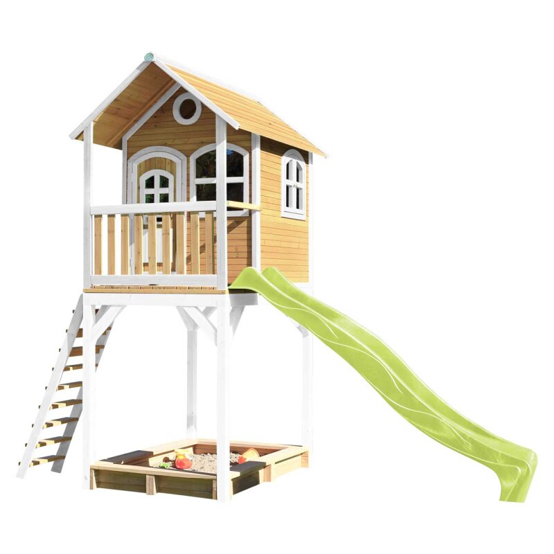 Garten-Spielhaus Stelzenhaus Romy Holz Braun Weiss mit Sandkasten und Rutsche Grn unter For Kids > Garten Klettergerste