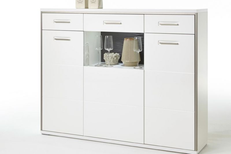 Highboard Fillipe 3-trig in Weiss Hochglanz