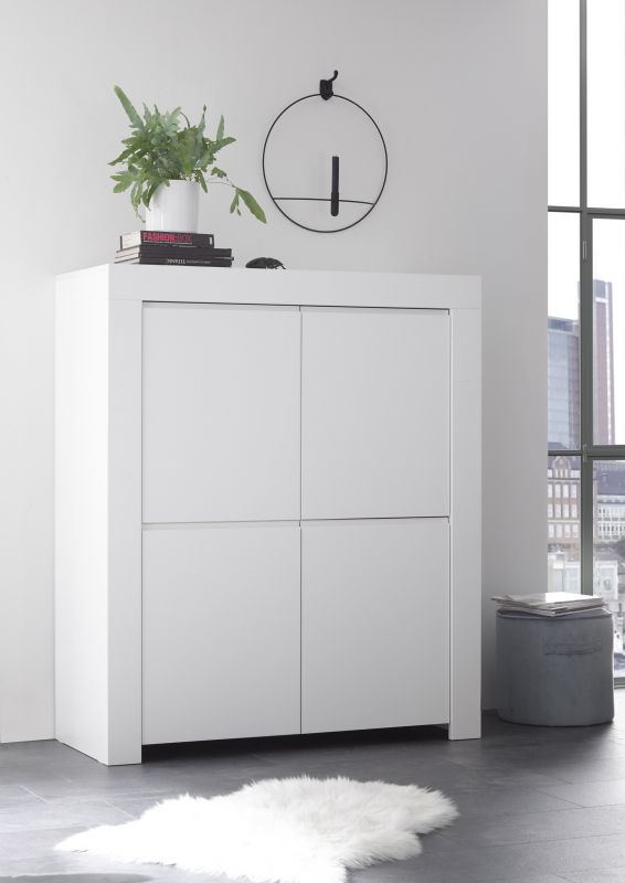 Highboard in Weiss matt Lack Fire 4-trig unter Hauptkategorie Mlux > Wohnen > Kommoden > Highboards