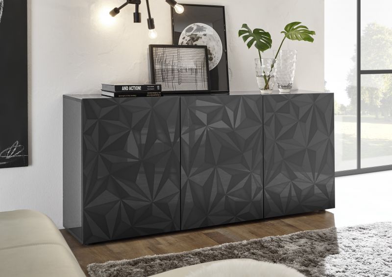 Hochglanz Sideboard Zamu 3-trig Anthrazit