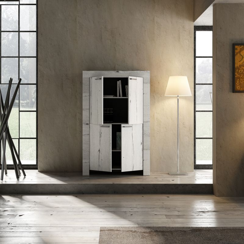 Italien Design Highboard in Weiss Eiche Grace 4-trig