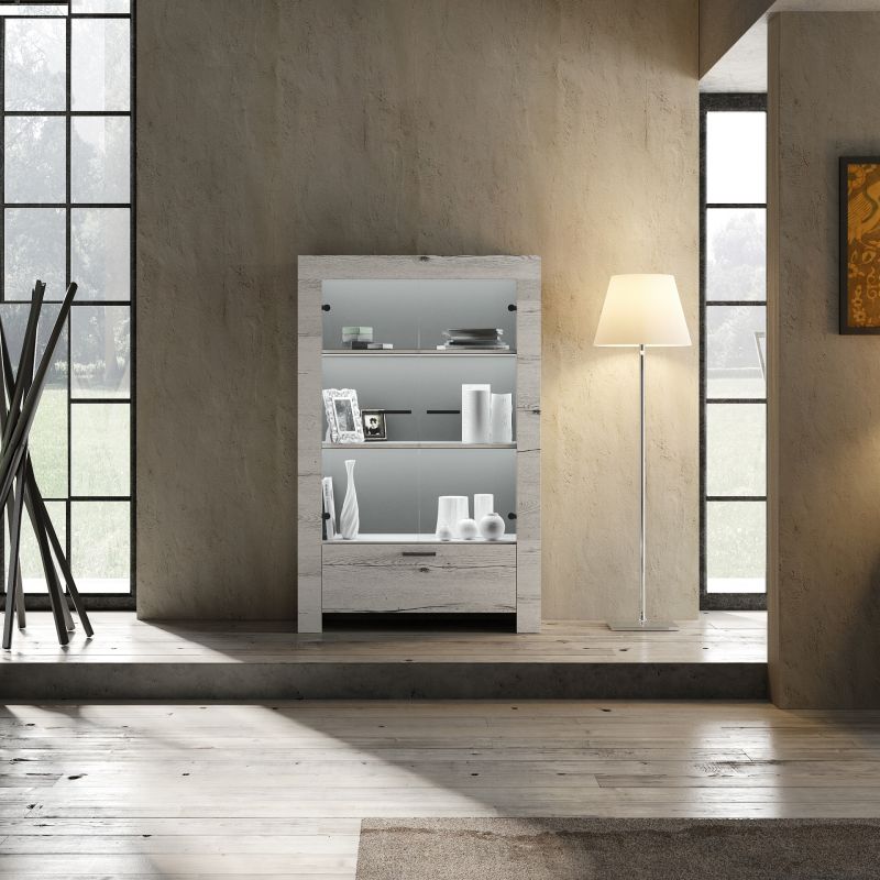 Italien Design Vitrine Weiss Eiche Grace 2-trig