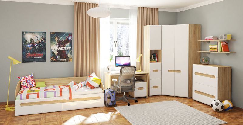 Jugendzimmer komplett Set mit Eckschrank Leonardo 6-teilig