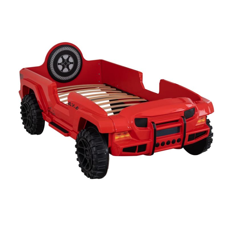 Kinder Autobett Off Road 100x190 cm mit LED Rot