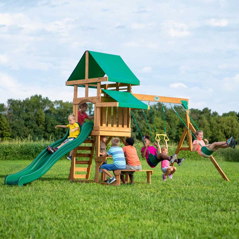 Kinder-Klettergerst Spielturm Bellmont Holz mit Schaukeln und Rutsche