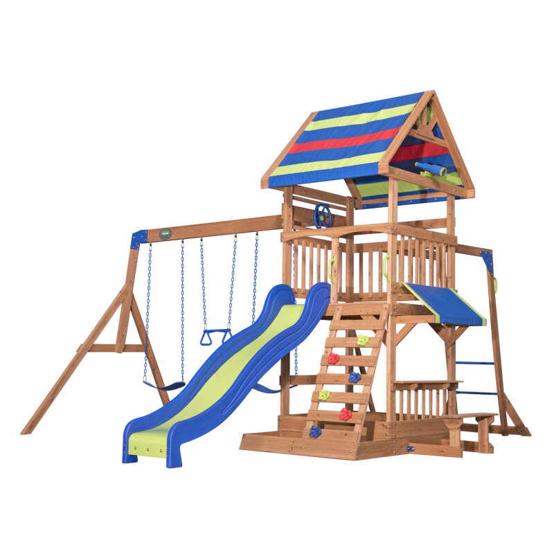Kinder-Klettergerüst Spielturm Northbrook Holz mit Clubhaus- Kletterwand- Affenstangen- Rutsche- Schaukeln