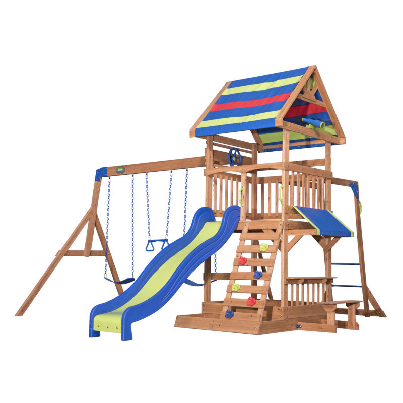 Kinder-Klettergerst Spielturm Northbrook Holz mit Clubhaus- Kletterwand- Affenstangen- Rutsche- Schaukeln