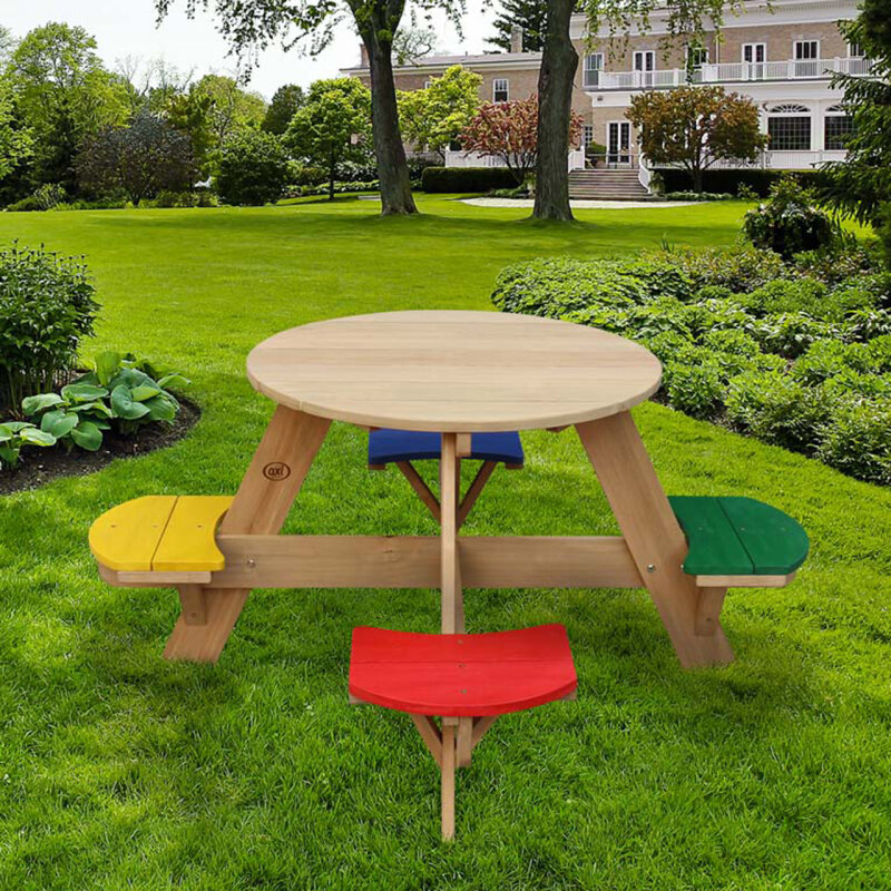 Kinder-Sitzgruppe Picknick-Set UFO Rund Holz bunt fr 4 Kinder