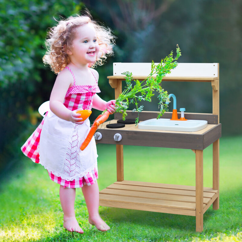 Kinder-Spielkche Rosa fr den Garten Holz mit Becken