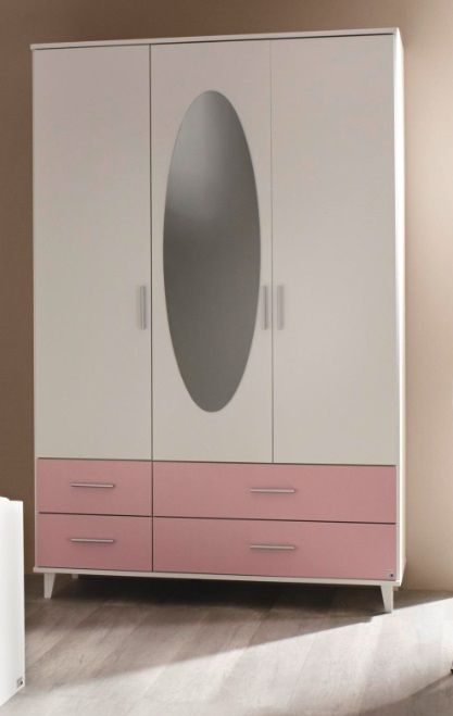 Kleiderschrank in Alpinweiss Rosa Aik mit Spiegeltre