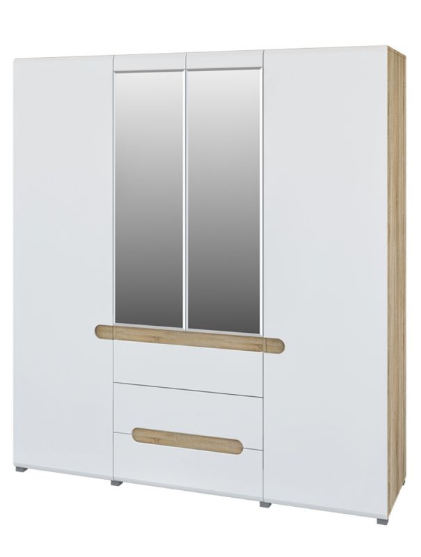 Kleiderschrank mit Spiegel 4-trig Weiss Leonardo