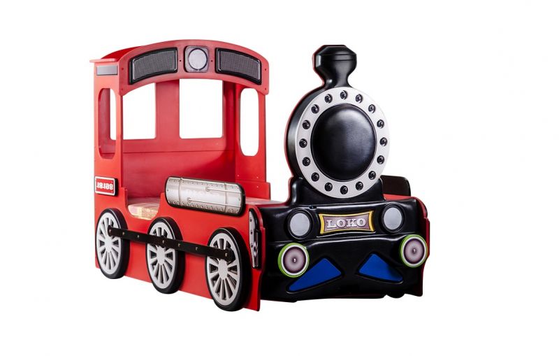 Lokomotive Kinderbett Rot mit Matratze 90x190 undamp