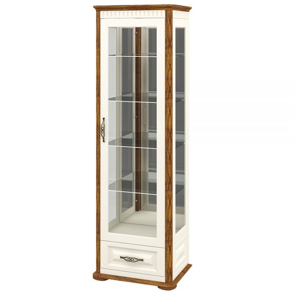 Neman Glasvitrine mit Schubkasten Marcel in Creme Holzoptik
