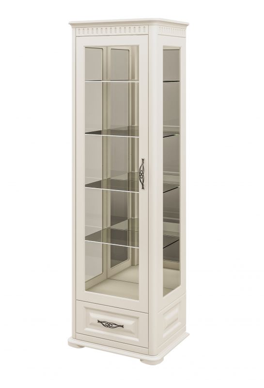 Neman Glasvitrine mit Schubkasten Marcel in Creme