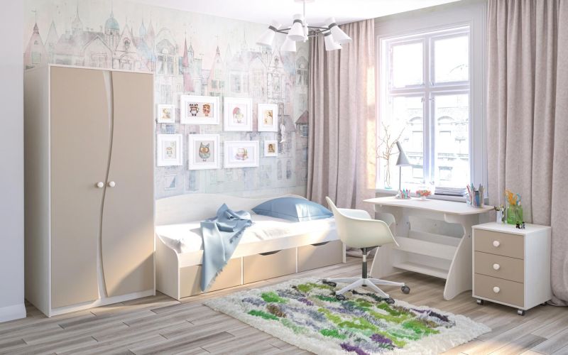 Neman Kinderzimmer Set Kombi 4-teilig Cappuccino Weiss