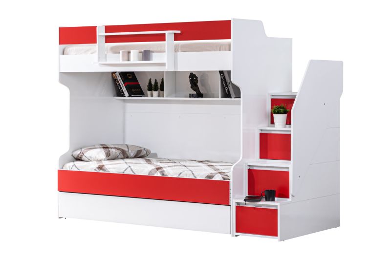 Odacix Etagenbett Cesur mit Schubladen Rot 90x190 cm unter Hauptkategorie Mlux > Kinder > Kinderbetten > Kinderhochbetten