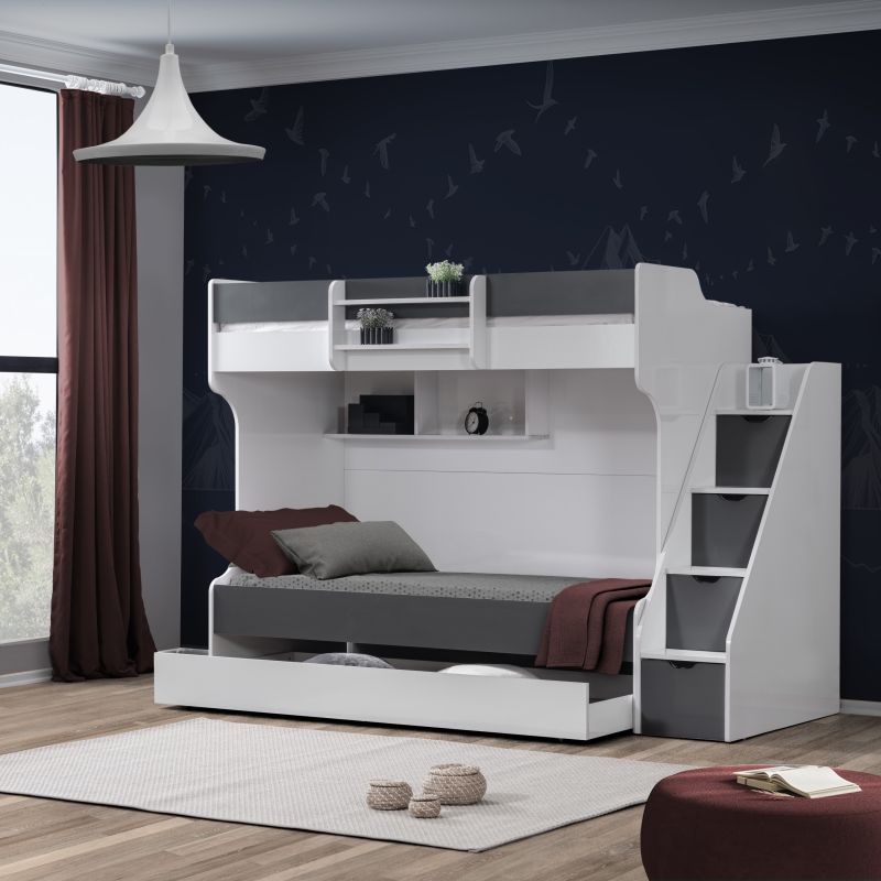 Odacix Etagenbett Kardem mit Regaltreppe Anthrazit 90x190 cm unter Hauptkategorie Mlux > Kinder > Kinderbetten > Kinderhochbetten