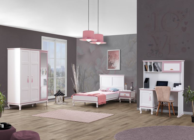 Odacix Jugendzimmer Set Lilyum 4-teilig Weiss Rosa