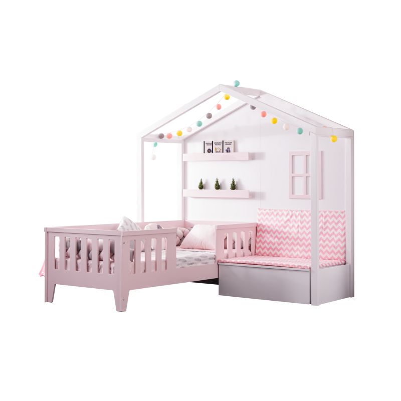 Odacix Kinderbett mit Hauswand Cesme 90x190 cm Pink unter Hauptkategorie Mlux > Kinder > Kinderbetten > Kinderbetten