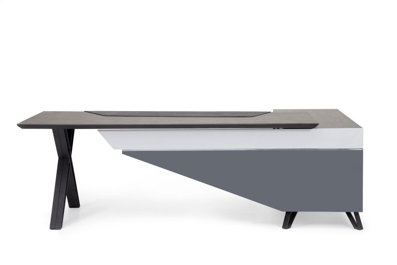 Ovali Design Broschreibtisch 2-teilig Cross Grau Links