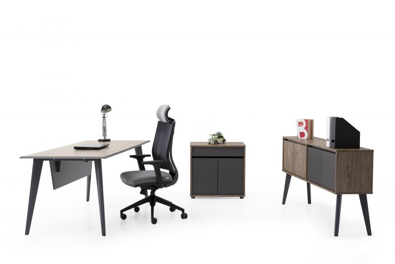 Ovali Schreibtisch Set 3-teilig Eco L2 Grau 160x80 cm