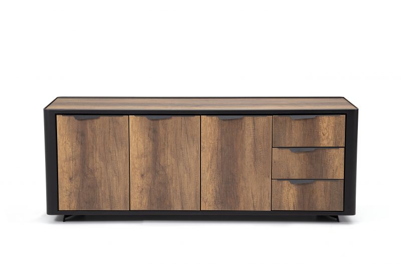 Ovali Sideboard 3-trig Origami ll Schwarz Holzoptik