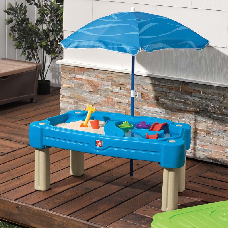 Sand-Wasser-Tisch Kinder-Spieltisch mit Sonnenschirm und Deckel inkl- Spielzeug