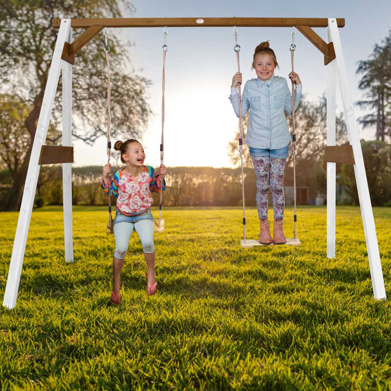 Schaukelgestell mit Doppelschaukel Holz Weiss Braun unter For Kids > Garten Spielzeug