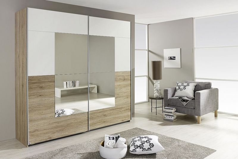 Schwebetrenschrank CRATO Breite 261 cm Eiche Sanremo hell - alpinweiss unter Hauptkategorie Mlux > Schlafen > Schlafzimmer > Schwebetrenschrank