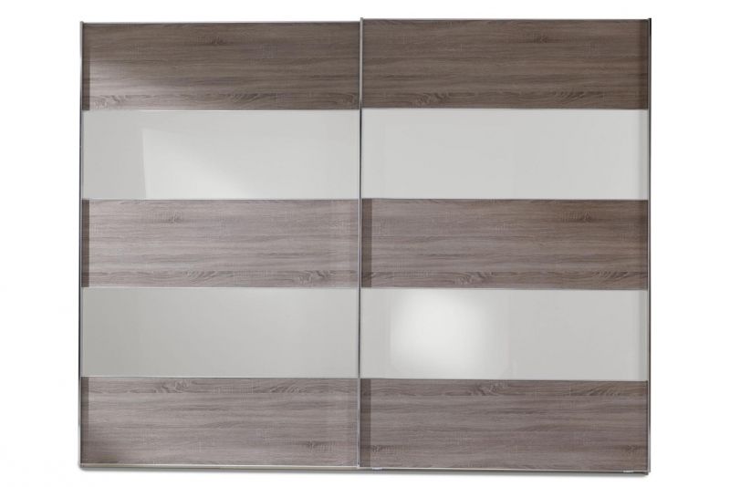 Schwebetrenschrank Genius in Trffeleiche und Glas Weiss in 200 x 217 cm