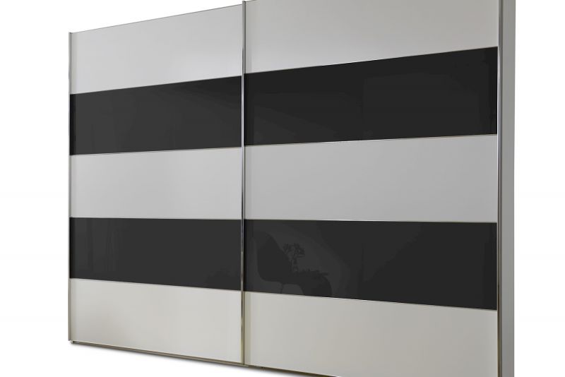 Schwebetrenschrank Genius in Weiss mit Schwarzem Glas 200 cm x 236 cm