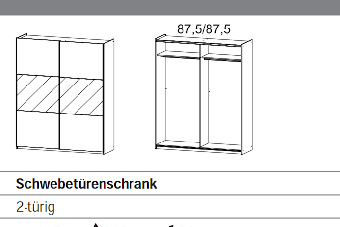 Schwebetrenschrank LORIGA Breite 175 cm Eiche Sanremo hell - schwarz