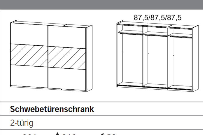 Schwebetrenschrank LORIGA Breite 261 cm Eiche Sanremo hell - schwarz