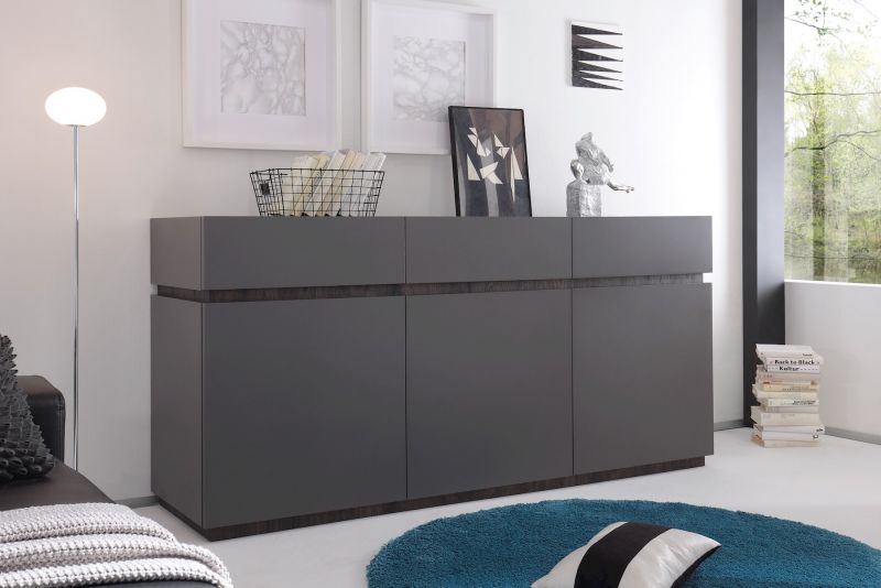 Sideboard Bloom 3-trig in Anthrazit-Wenge