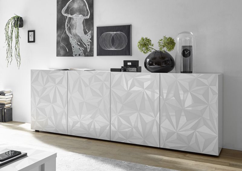 Sideboard Hochglanz Zamu 4-trig Weiss