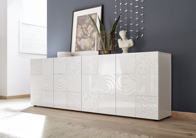 Sideboard Orim 4-trig Hochglanz Weiss unter Hauptkategorie Mlux > Wohnen > Kommoden > Sideboards