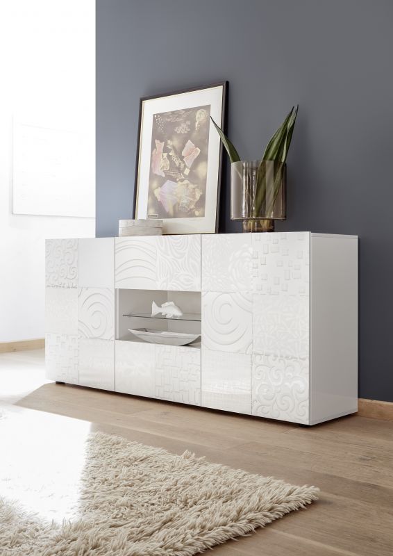 Sideboard Weiss mit Siebdruck Orim 2-trig