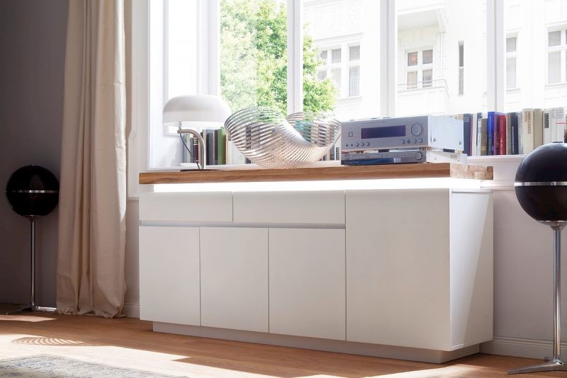 Sideboard Yasmine 4-trig in Weiss Lack-Asteiche