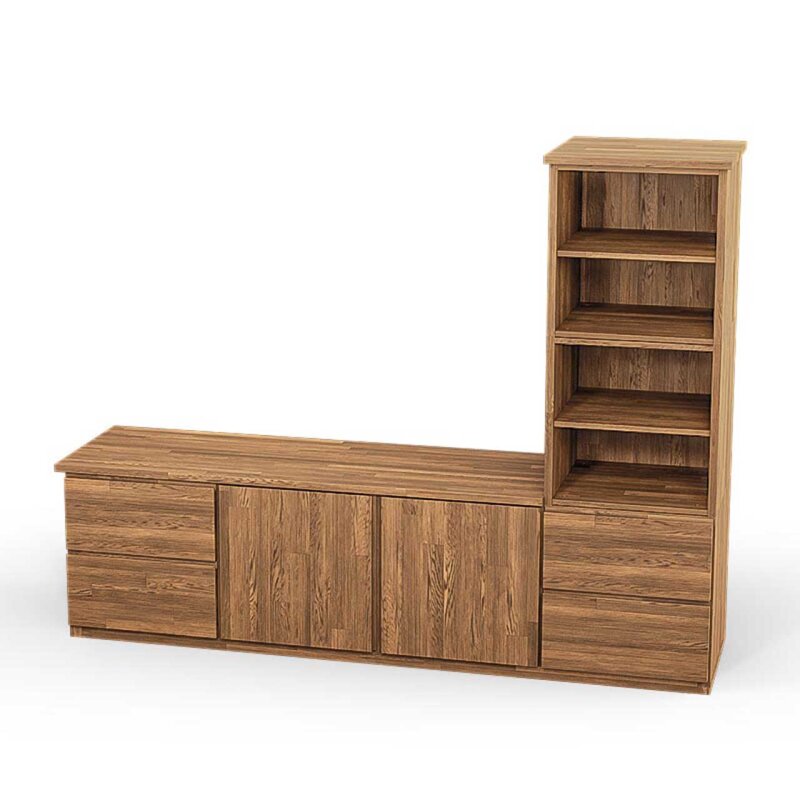SQUARE Massivholz Regalwrfel-Set Antwerpen TV-Bank - Eiche 32 cm Rechts-Anschlag