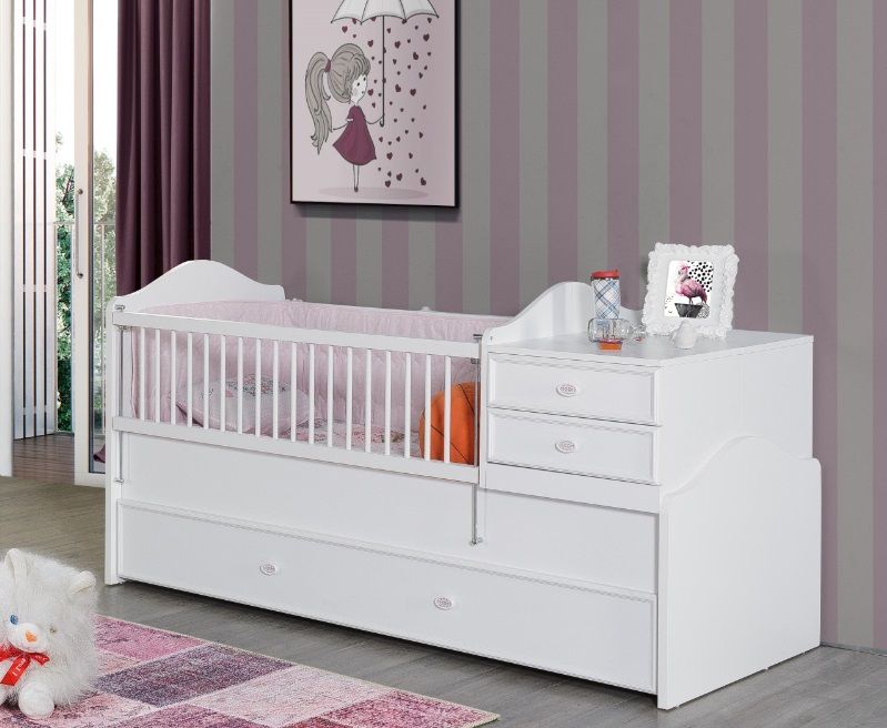 Titi Babybett Goldi mitwachsend 80x130-180 cm in Weiss