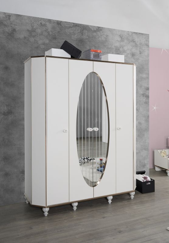 Titi Kinderkleiderschrank Gloria 4-trig LEDs Grau